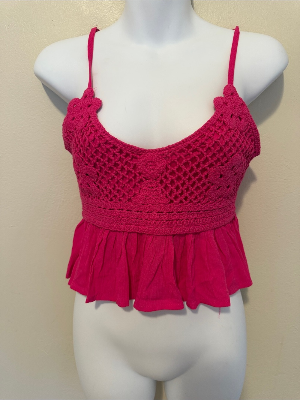 Love Tree Hot Pink Crochet Peplum Cami